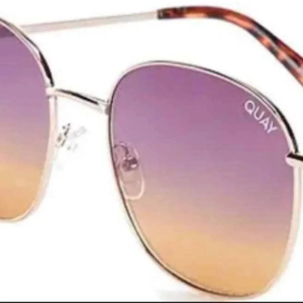 Quay Australia Jezabell Oversized Round Sunglasses Gold Purple Ombré